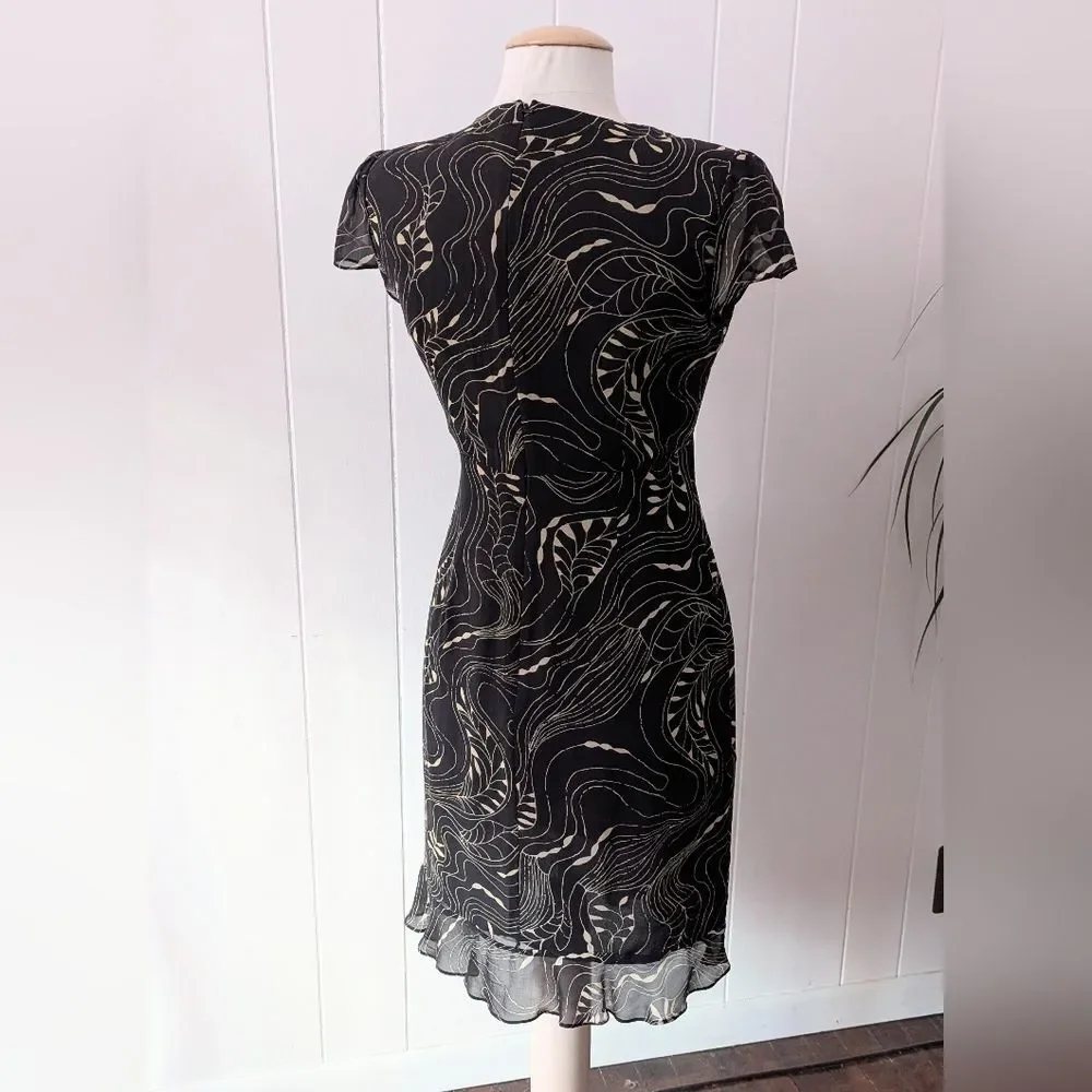 Vintage Black And Tan V-Neck Silk Dress By Maggy London Size 6 - Picture 2 of 6